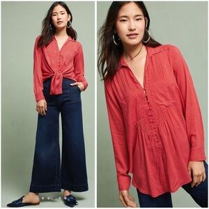 ANTHROPOLOGIE Maeve Chambray Casual Lightweight Polka Dots Matilda Blouse Size S